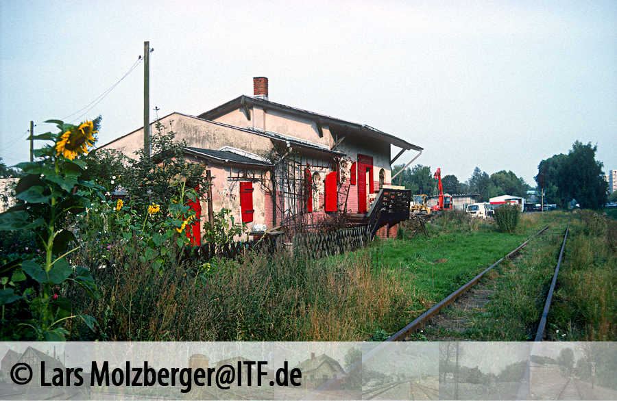 Das Gleis ist relativ frei von Bewuchs wegen den Fahrten der BEF von Tegel nach Lübars. Sommer 1991. Foto Lars Molzberger